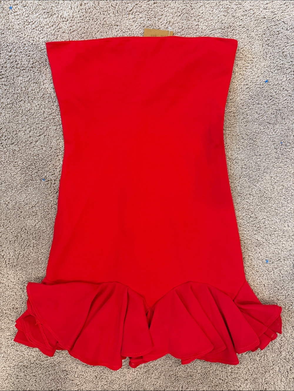Olivaceous Strapless Red Ruffle-Hem Dress